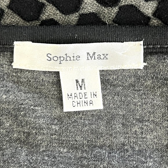 Sophie Max Womens Top Size Medium 3/4 Length Sleeves Black Gray Print Boat Neck - Picture 4 of 4